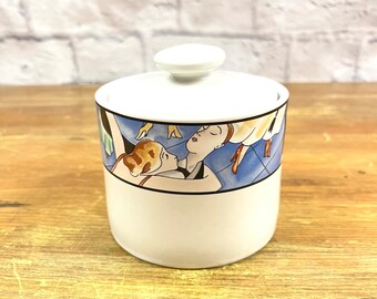 Vintage Sakura Sugar Bowl "Tango" Designed by Sue Zipkin Dance lover Design Trinket Jar Catch all Jar