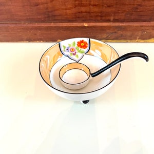 Vintage Orange & Black Noritake Morimura  Footed Bowl and Spoon Nippon Soup bowl