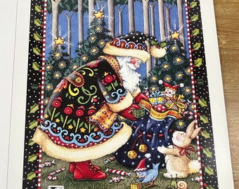 Rare Mary Engelbreit Christmas Art Work, Santa Wall Decor Poster