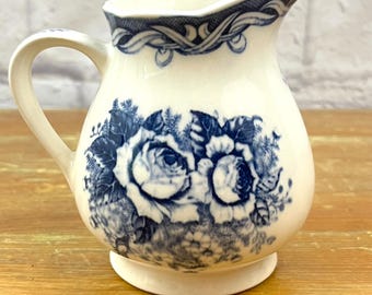 Vintage "Old Vienna" Creamer Blue White Floral Hand Painted Milk Jug