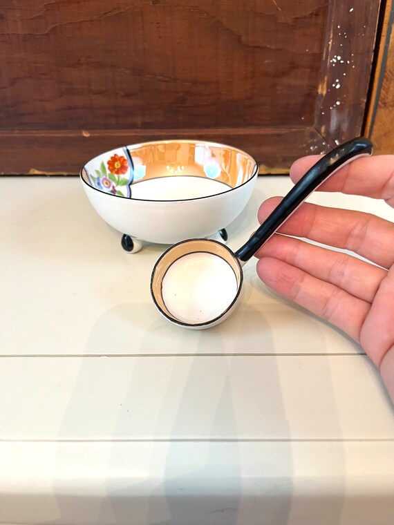 6. オールドノリタケ、Noritake-M印　ボウル、スプーンのセット ヴィンテージ オレンジ&ブラック ノリタケ モリムラ 脚付きボウルと