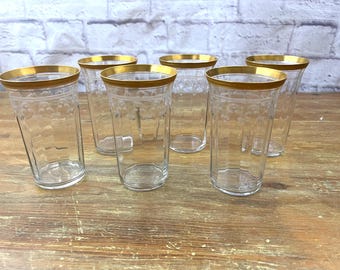 Vintage Gold Encrusted Flat Tumbler Cocktail Glasses Tiffin-Franciscan Pattern 14196 Set of 6