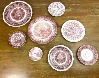 Vintage Pink Transferware Plates Masons Vista Haddon Hall Johnson Brothers Red & White Decorative Plate Wall Decor Sold Individually