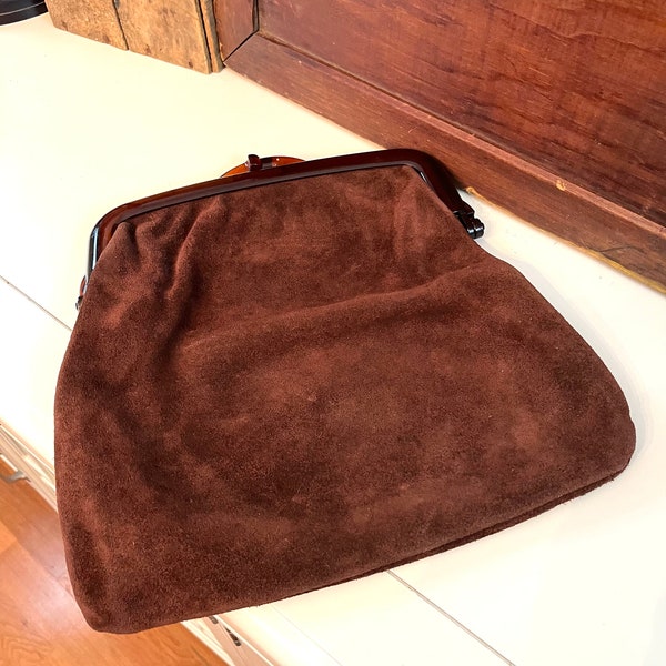 Vintage Brown Suede clutch Boho Hippie Earthy Style Classic goes with many different styles