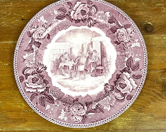 Platos de transferencia vintage de Longfellow en color morera y lavanda Evangeline La hora de los niños o El cortejo de Miles Standish SE VENDEN INDIVIDUALMENTE