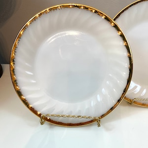 Vintage Fire King milk glass gold edged plates tea party wedding salad plates display plates anniversary gift set of 4