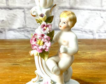 Mid Century Cherub Candlestick Holder Andrea by Sadek Occupied Japan Era