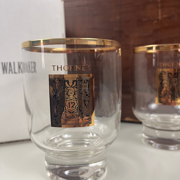 Vintage Hiram Walker Scotch Glasses Gold Crest Design Old Fashioned Glasses Set of 4 Bachelor Party Gift Stag Party 2 sets available in box