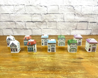 Lenox Spice Village Herb Storage Jars Porcelain Victorian Houses Cottage Chic Rosemary Sage Tarragon Thyme Saffron Sold individually