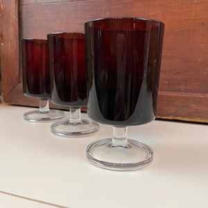 Ruby Red Fluted / Ribbed Wine Glasses With Clear Stem Set of 4 