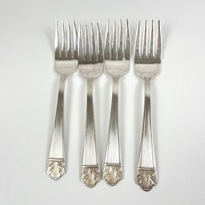 Vintage Set of 4 &quot;Lady Esther&quot; Salad Forks by Queen Esther 1935 Silver Plate Dessert Forks