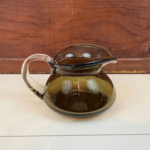 Vintage Hand blown Art Glass Pitcher Earthy Dark Olive Green Pitcher