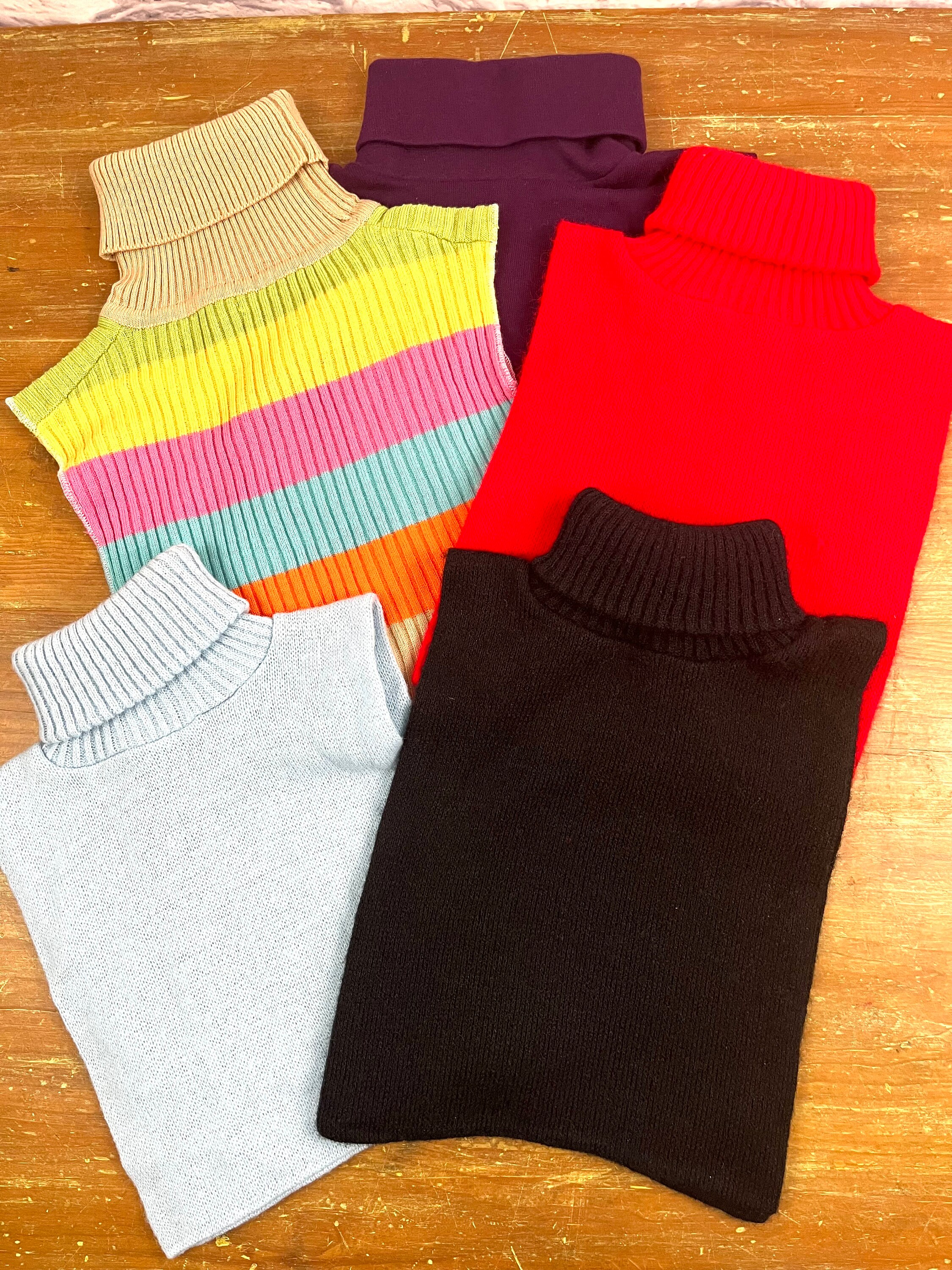 トップス [ItalyVintage]80s MultiColor Turtleneck Vintage 90's Rainbow Ribbed Turtleneck Sweater, Top