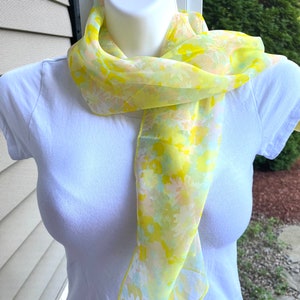 Vintage lovely Yellow pastel floral neck scarf hair scarf Translucent Bright and Sunny Japan made