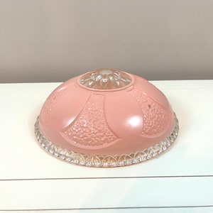 Gorgeous Pink Hearts and Pressed Flowers Glass 1950s Ceiling Pendant Chandelier Light Fixture Light Cover Half Dome 3 Chain Fixture