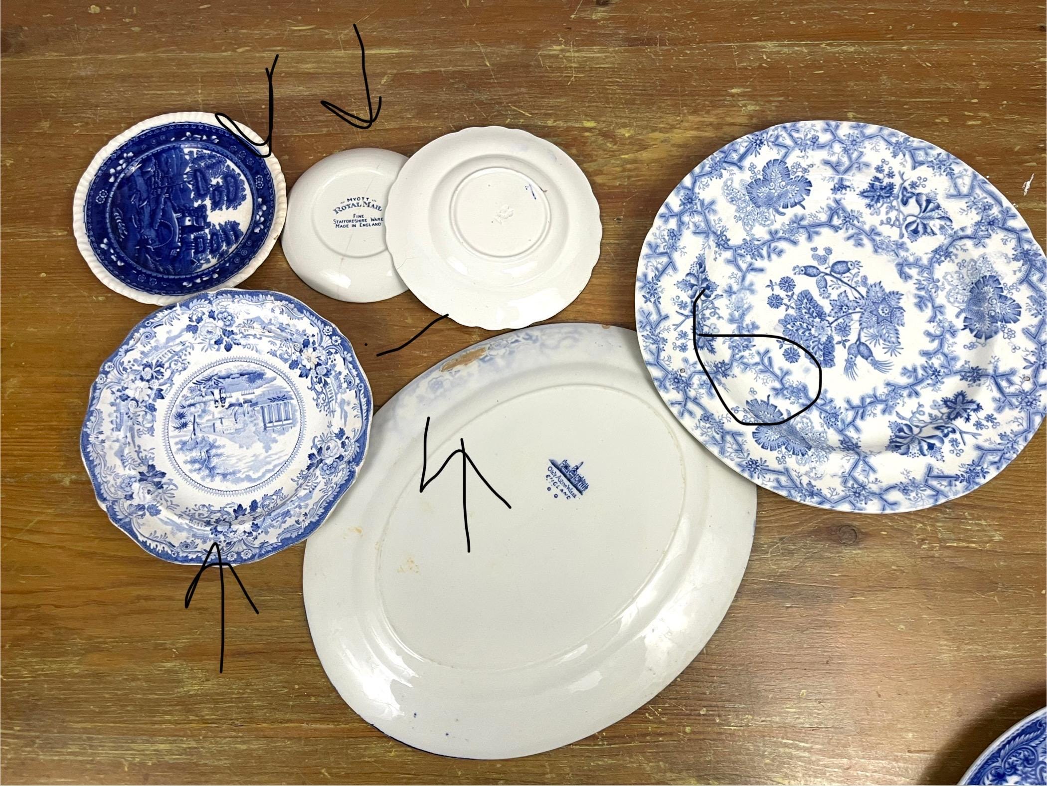 Antique Blue & White Transferware Decorative Plates Copeland Spode