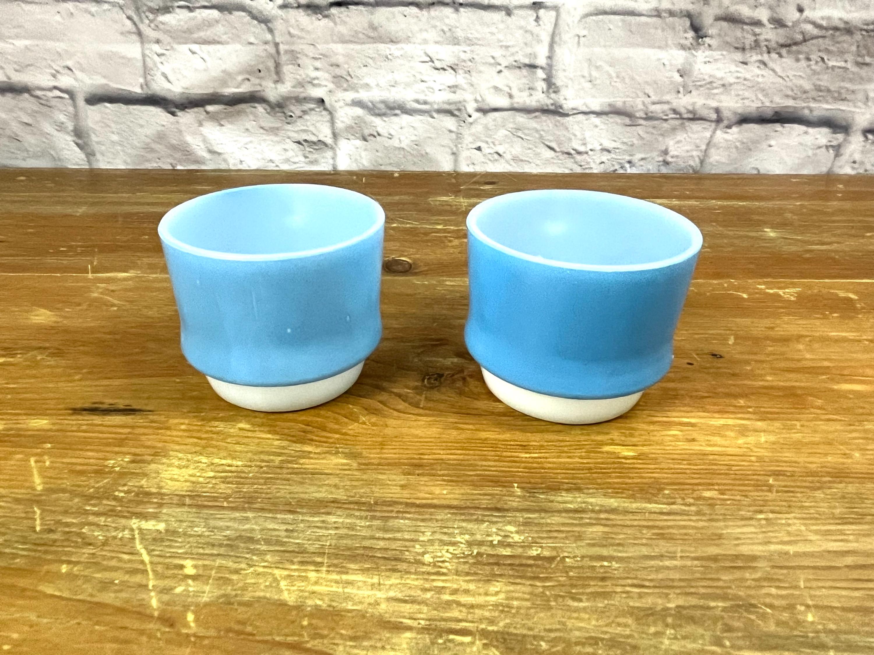 Vintage Fire King Mosaic Blue Coffee Cup Pair Anchor Hocking Tea