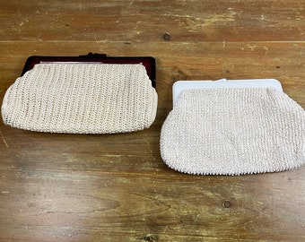 Vintage Raffia Clutch White and Ivory Made in Hong Kong Choice of 2