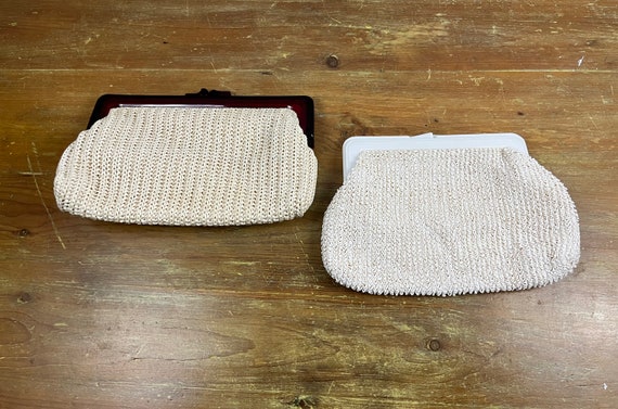 Vintage Raffia Clutch White and Ivory Made in Hon… - image 1