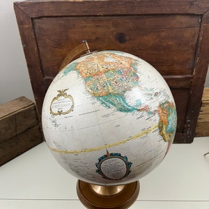 Vintage 80s Globe on stand Replouge 12" diameter Globe Tan World Classic Series