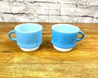 Vintage Fire King Mosaic Blue Coffee Cup Pair Anchor Hocking Tea cup