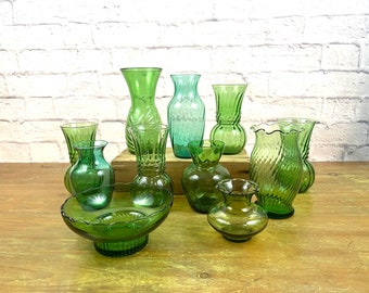 Vintage Green Glass Vases Special Events Weddings Bridal Showers Gifts for Mom with Flowers Cleveland  Anchor Hocking Sold Individually