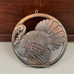 Retro Gorham Silver Plate Turkey Trivet or Wall Hanging 1982 Thanksgiving Decor Holiday Turkey Table Scape