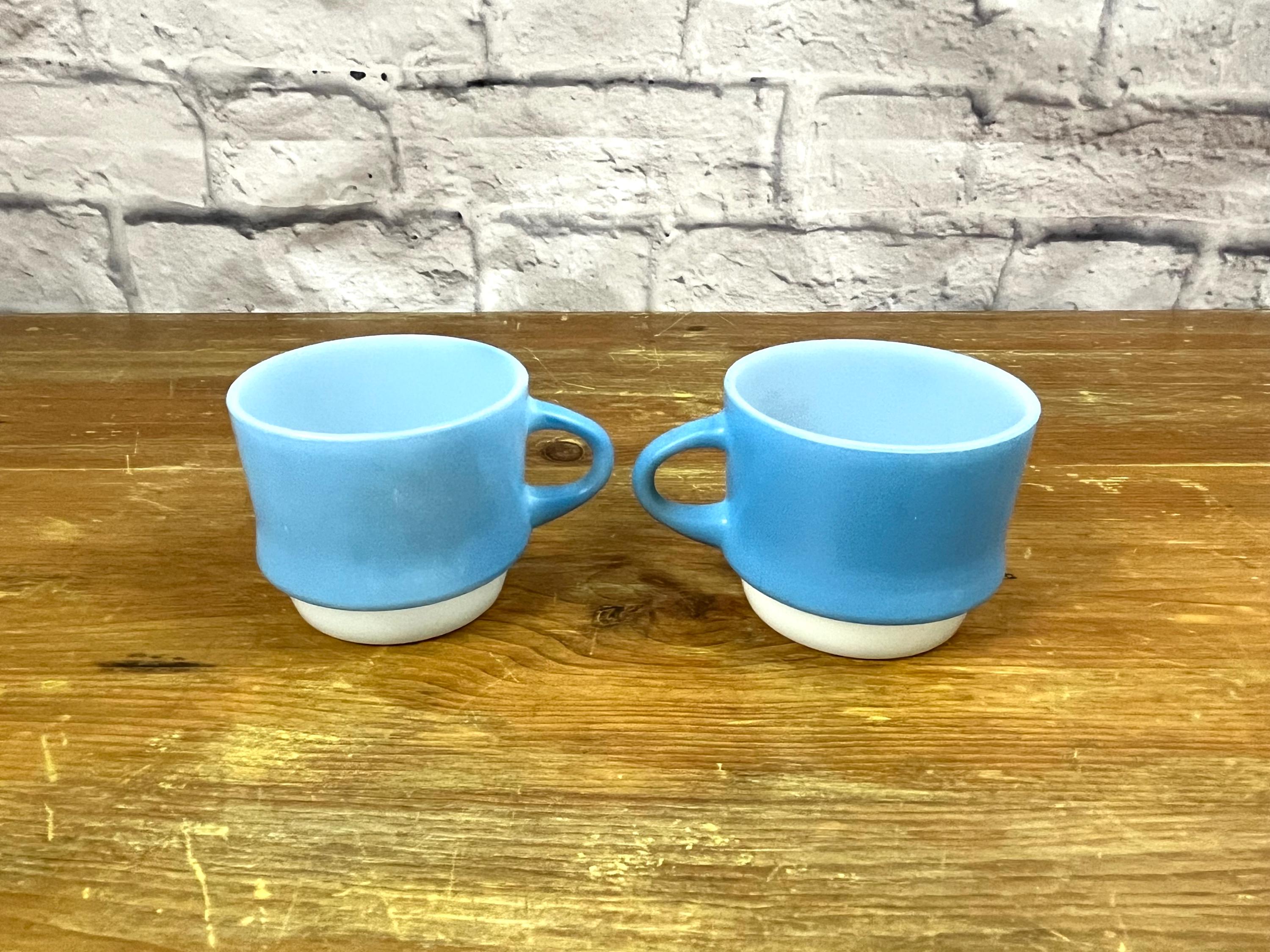 Vintage Fire King Mosaic Blue Coffee Cup Pair Anchor Hocking Tea