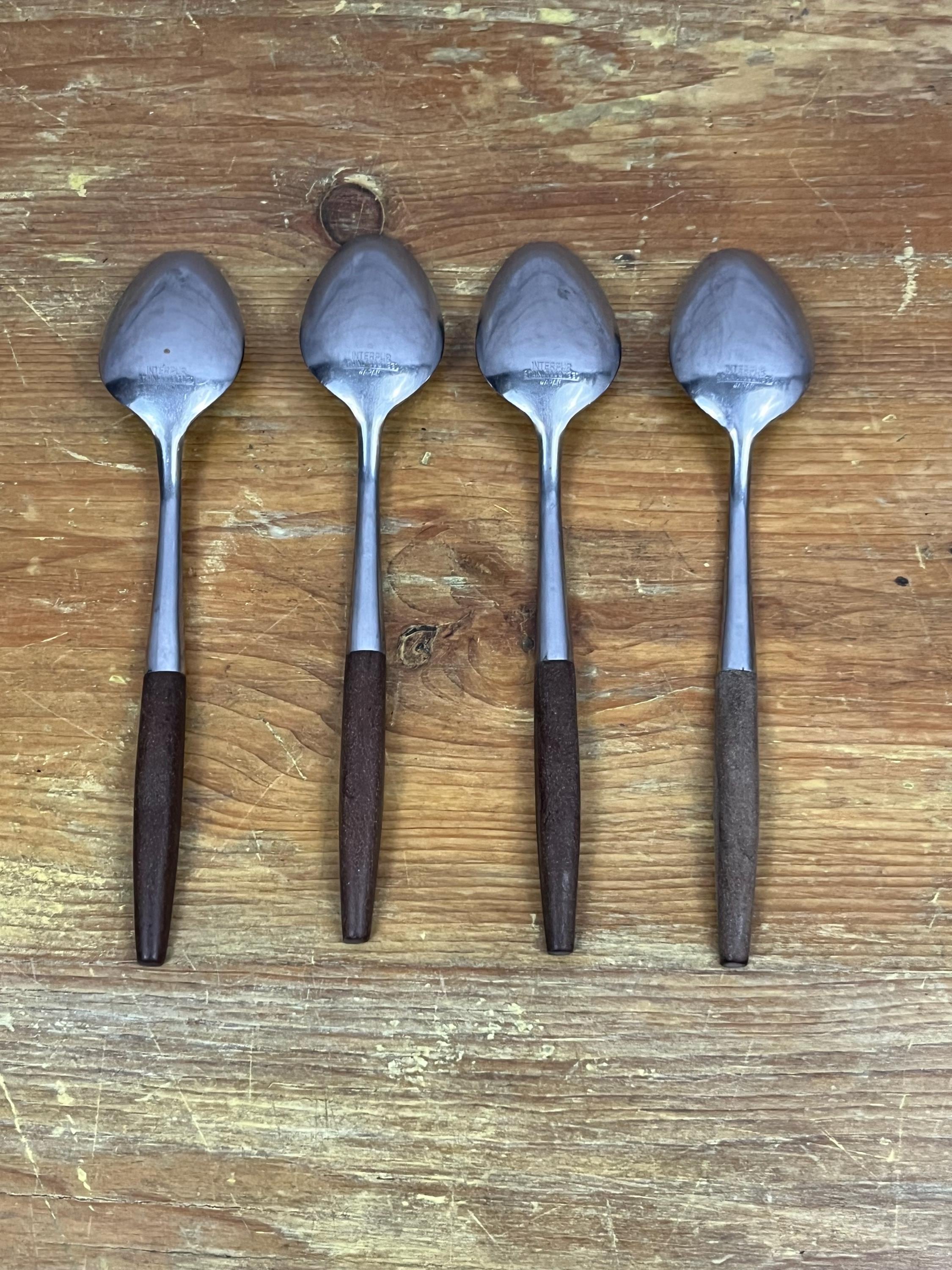 Vintage Interpur Stainless Steel Flatware Japan Brown Faux Handle