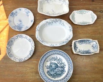 Antique Pale Blue Transferware Decorative Plates and Bowls Ironstone Floral Designs Wall Plates Mix and Match SOLD INDIVIDUALLY