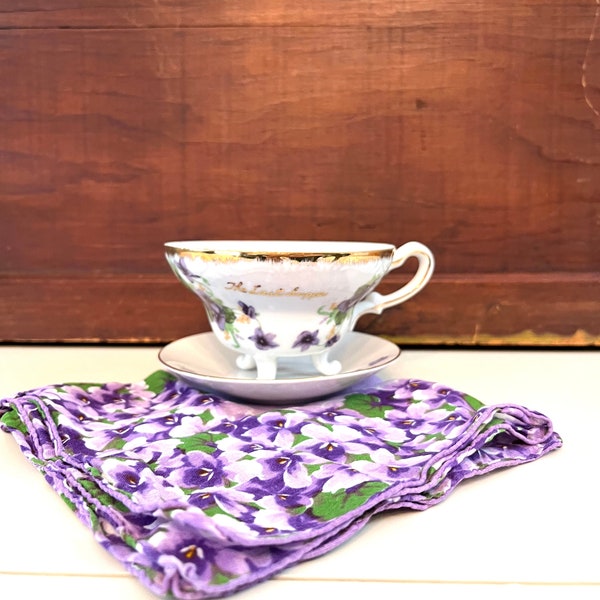 Vintage "The Last Supper" teacup Violet themed teacup comes with sweet little violet hankie