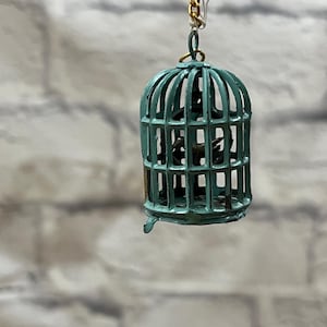Vintage 70s Aqua Blue Dollhouse Birdcage 1:12 Scale comes with chain to hang Miniature Bird Decor