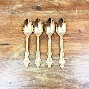 Vintage Gold Ton Edelstahl Teelöffel Stanley Roberts Korea 4er-Set