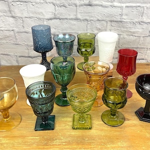 Vintage Mix and Match Pedestal Wine Glasses Rainbow Glassware MCM water goblets Festive Mixed Drinks Glassware Build a set