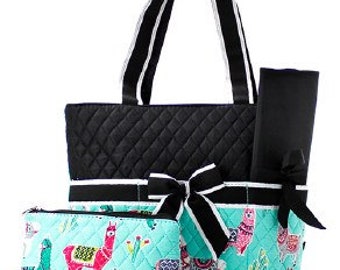 FREE MONOGRAM Quilted White /& Grey Chevron Print 3pc Diaper Bag