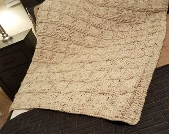 Aran Fleck "Boxes" Double Stranded Hand Knit Afghan - Made to order