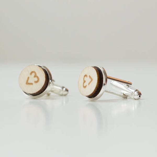 Cuff Links KL3 made of silver colored metal and wood with engraved design