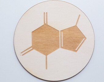 Coaster CHOC theobromine chemical formula, 10 cm beer mat chocolate poplar plywood, coaster cocoa, gift for chemist nutrition
