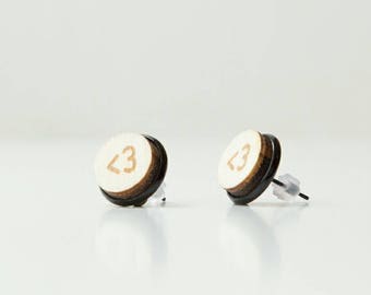 Ear Studs ATOM made of stainless steel and wood with an atom graphic engraved.