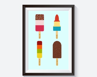 Illustration Ice cream, lolly summer kitchen art, illustrated quotes, ice cream print, popsicle print, ice cream poster popsicle art poster