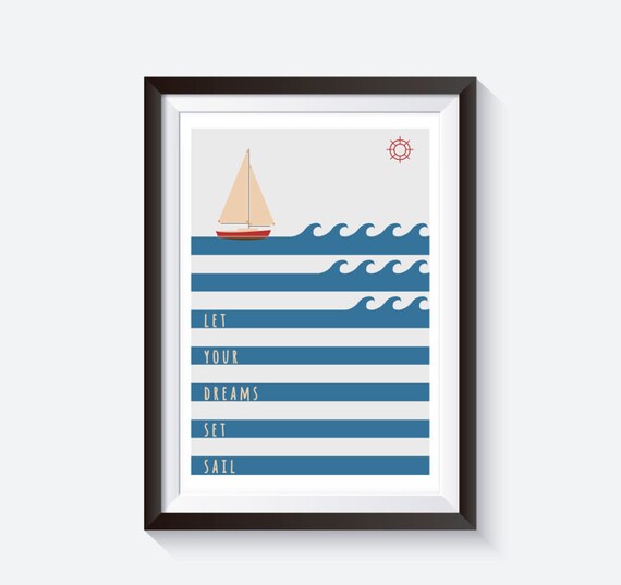 Nautical typography, sailing illustration, nautical home decor, sea illustration, illustration print, typography print, sailing poster, art