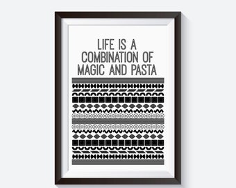 Kökskonst, pastakonsttryck, pasta, kökstryck, pastaformer, matcitat, magi och pasta, typografitryck, matposter, citat, typografi