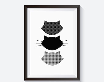 Cat poster, pattern cats, cats print, cat illustration, black and white, black cat print, cat gifts, cat home decor, illustration print, cat