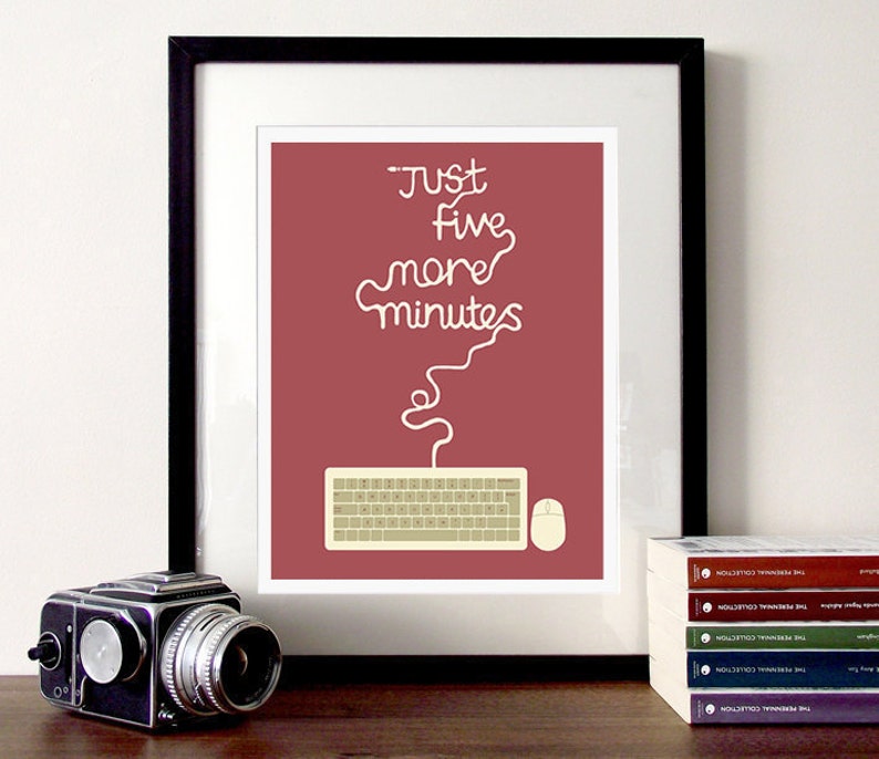 Gaming print, pc gaming, five more minutes, video games, computer art, gaming typography, gamers gifts, game art, pc art, quote poster, geek image 4