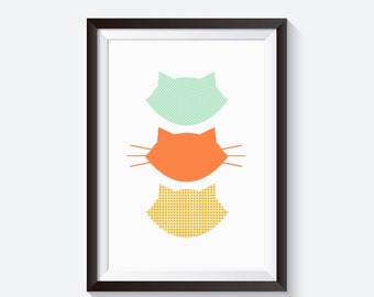 Cat poster, pastel room decor, cat print, cat nursery print, boho kids decor, cat gifts, cat portrait, nursery prints, animal kids room, cat