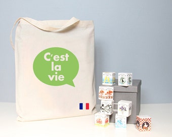 Tote bag, french quote, c'est la vie, french tote, cotton tote bag, book bag, typography totes, french sayings