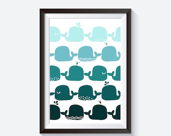 Cartel de ballena, impresión de ballenas, ilustración de patrones, decoración de vivero, bajo el mar, impresión de vida marina, arte bajo el agua, ilustración de ballenas, arte animal