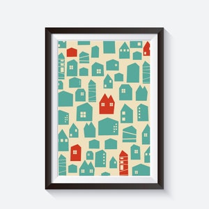 Cute house print, travel print, nursery prints, architecture prints, rainbow house, building wall decor, poster prints, house illustration