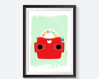 Viewmaster print, Retro Viewmaster, retro toy print, toy illustration, toy wall decor, Mid Century Modern, retro prints, nursery prints, art