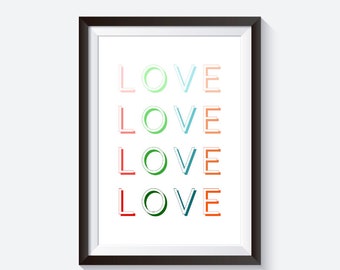 Love Wall Art, love bedroom print, rainbow love print, love gifts, nursery love print, love quotes print, rainbow nursery print, boho love